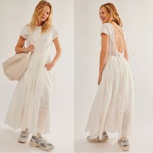 Free People Ethereal Dainty Eyelet Lace Beaded Laine Midi Maxi Dress White Small